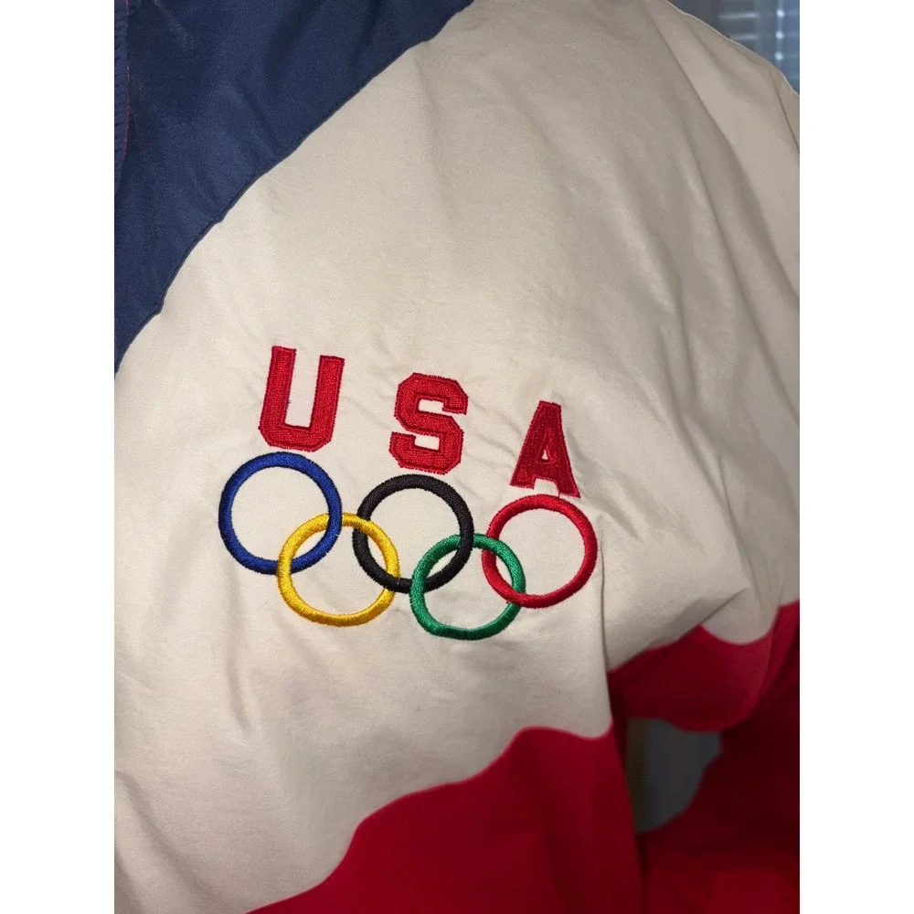 Vintage Starter USA Olympic Team Puffer Jacket XL Red White Blue Colorblock - Picture 3 of 9